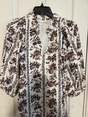 Smith & Quinn White Blouse with Brown Floral Stripe Print